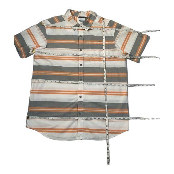 Columbia L Men’s Short Sleeve Button Up White Orange Grey Plaid Fishing Shirt - Picture 10 of 13